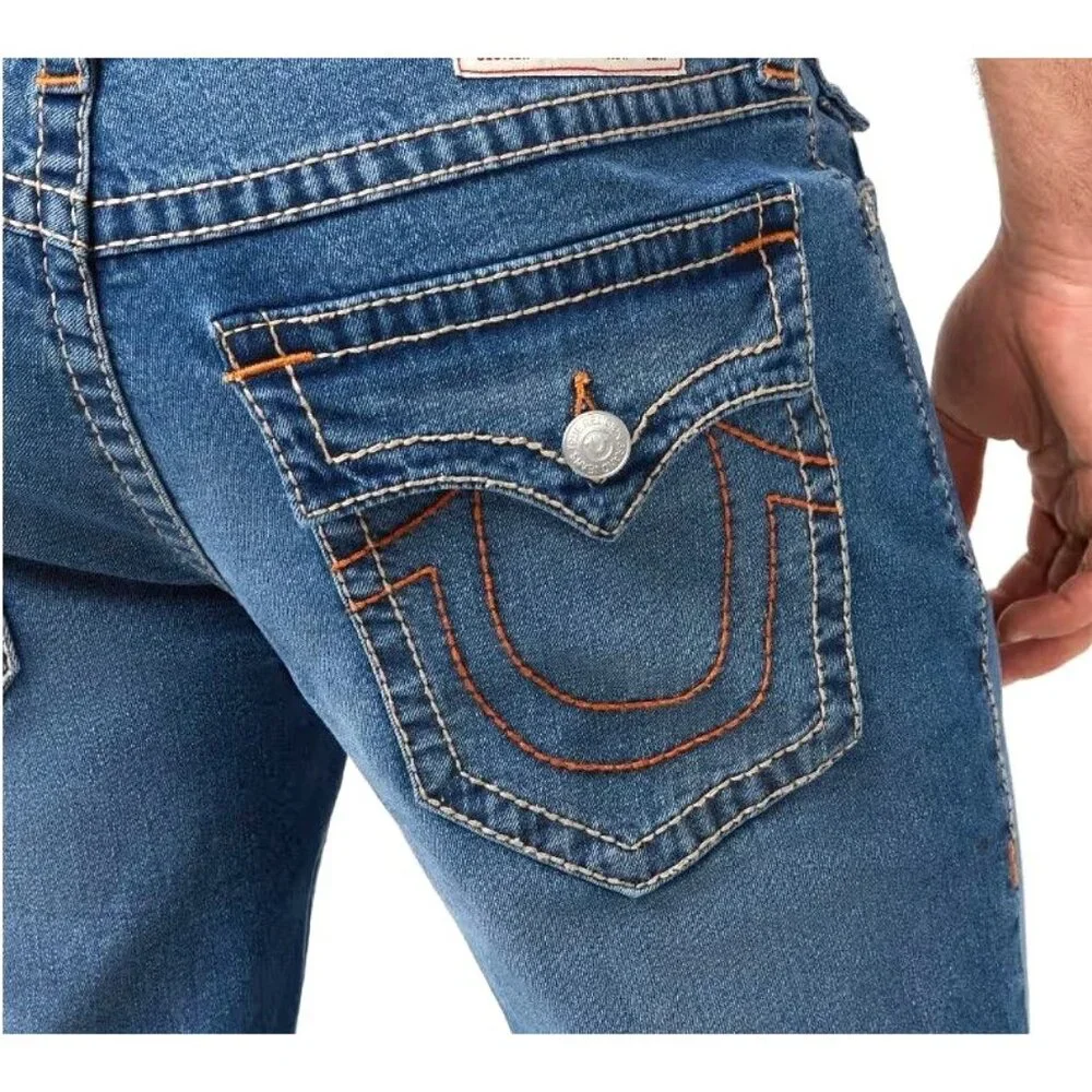 NWT True Religion Ricky Big T Flap Straight Blue Jeans - Size 38x34